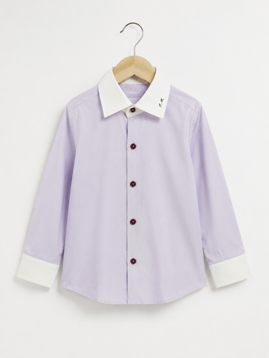 Blue Stripe Contrast Collar Kids Shirt