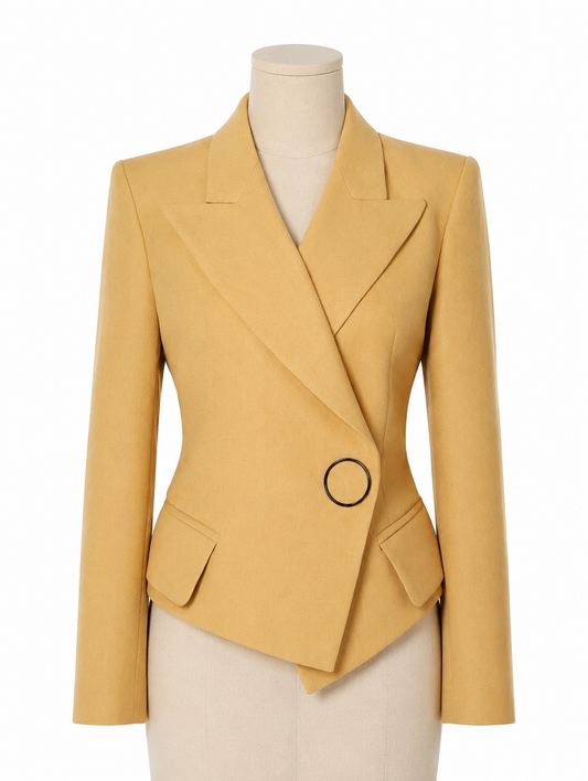 Mustard Yellow Asymmetrical Ring-Buckle Blazer