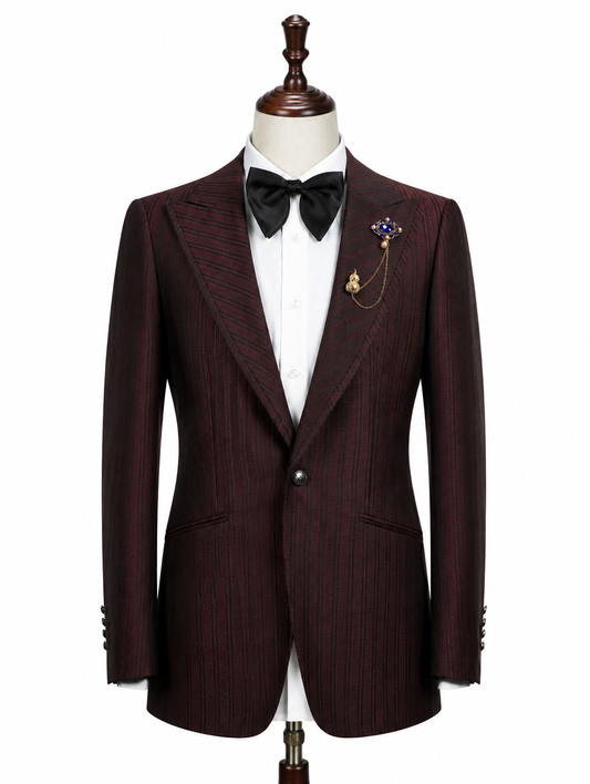 Burgundy Pinstripe Peak Lapel Suit