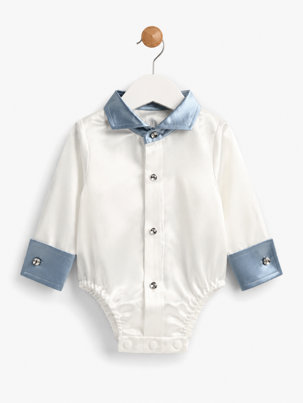White Burgundy Contrast Collar Baby Shirt