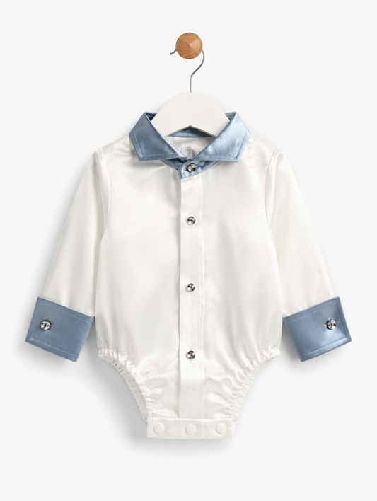 White Burgundy Contrast Collar Baby Shirt