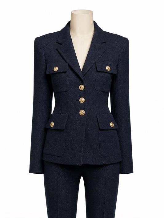 Navy Wool Tweed Four-Pocket Suit