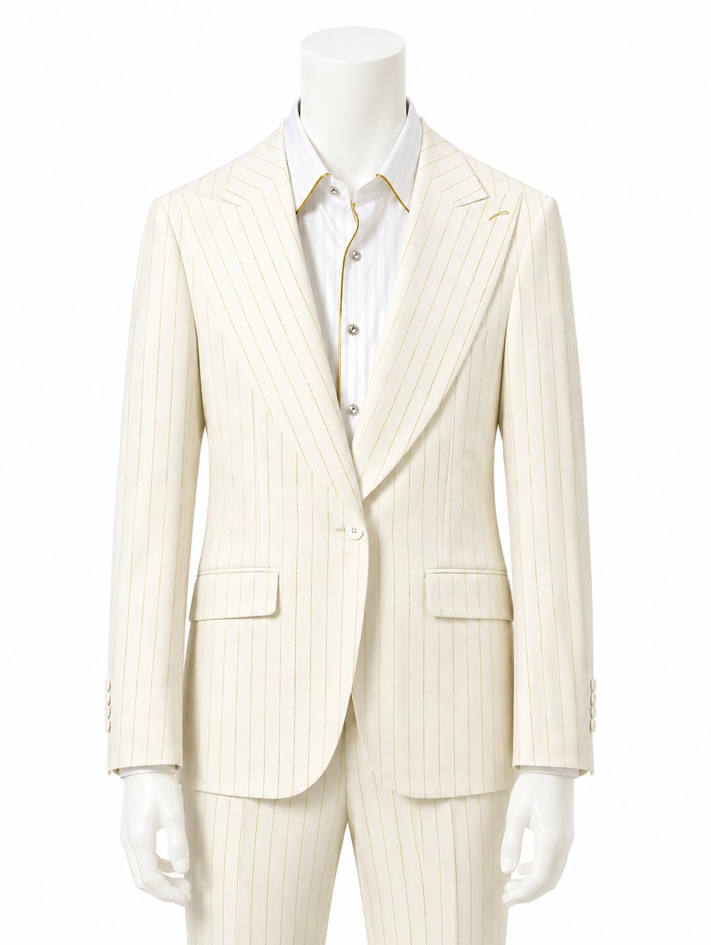 Cream Pinstripe Single-Breasted Suit