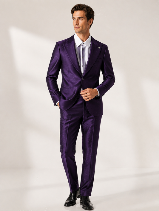 Purple Lurex Shimmer Peak Lapel Suit