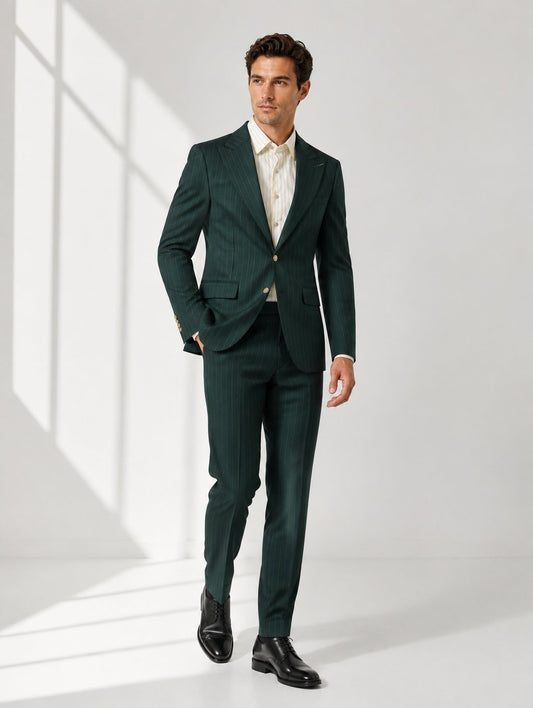 Emerald Green Gold Pinstripe Suit with Shirt