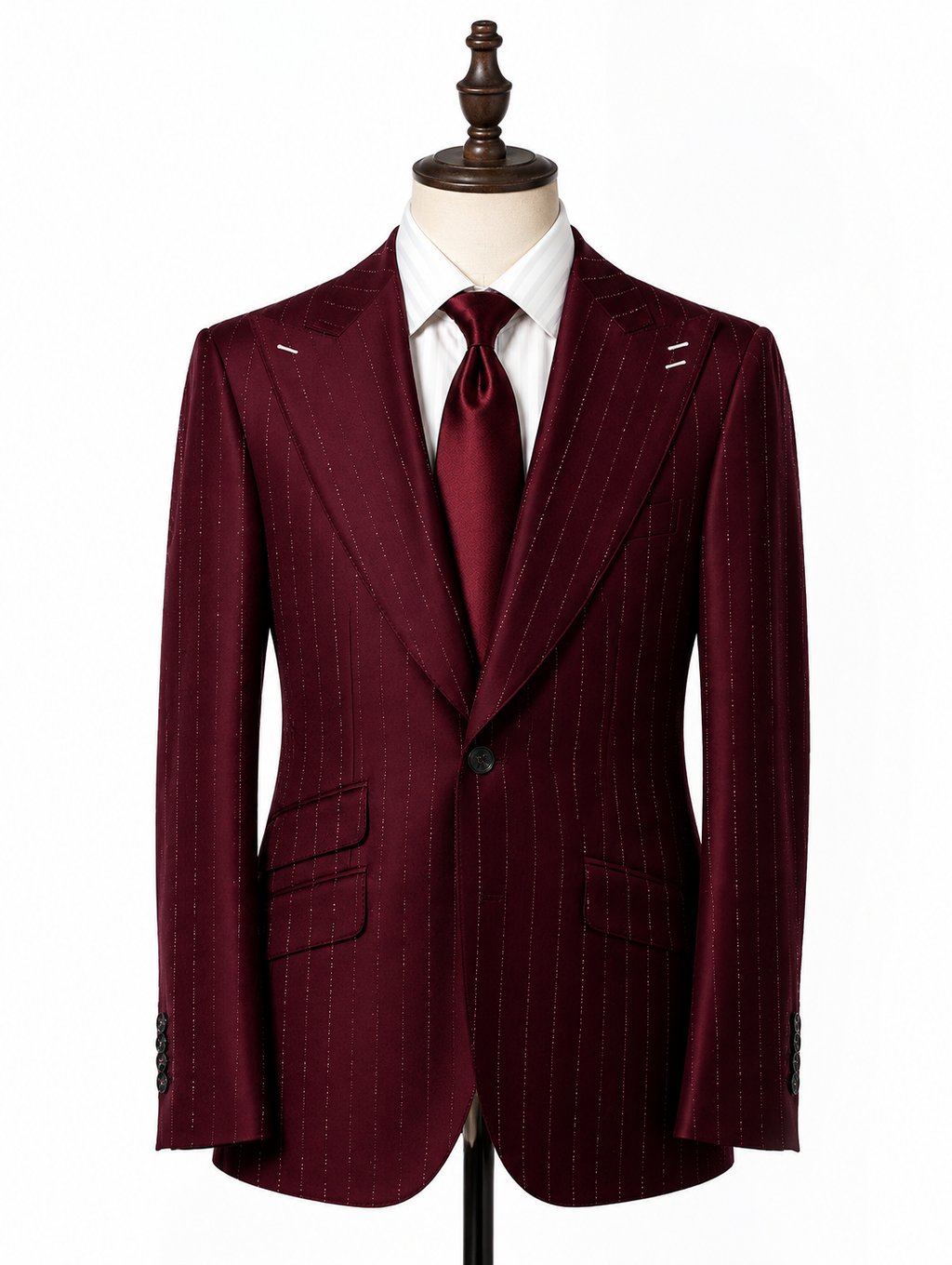 Burgundy Pinstripe Single-Breasted Suit