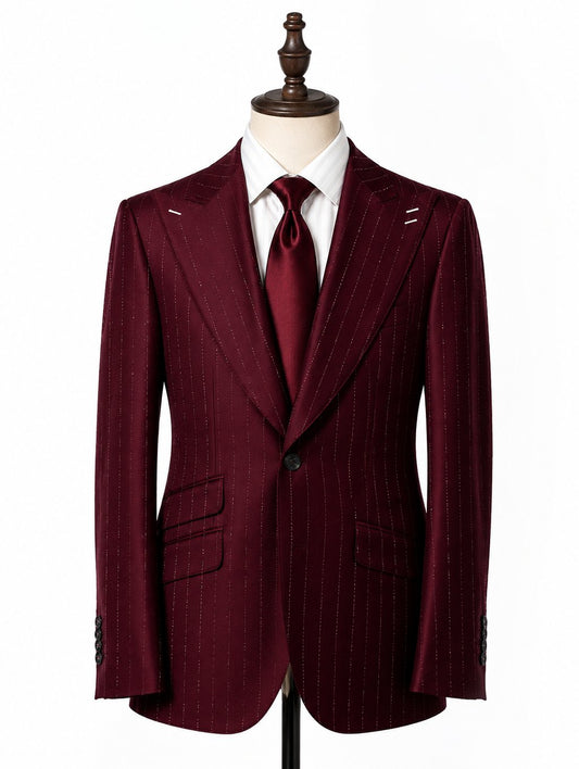 Burgundy Pinstripe Single-Breasted Suit