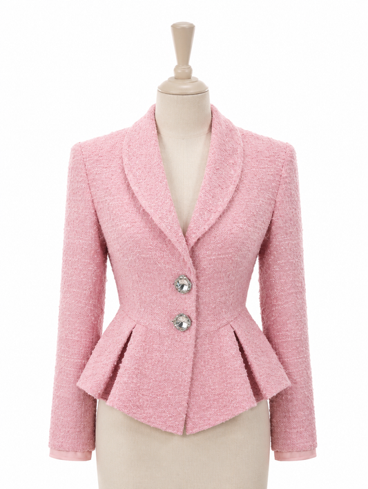 Pink Peplum Tweed  Blazer