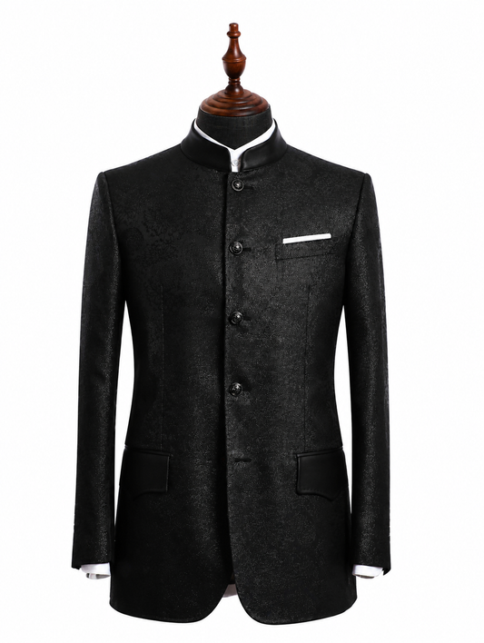 Black Shimmer Mandarin Collar Jacket
