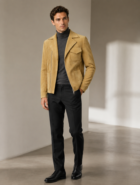 Tan Suede Zip Blazer