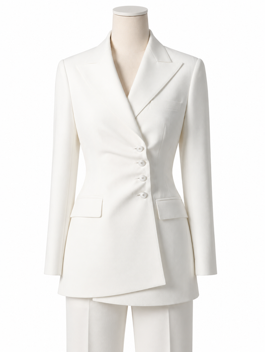 White Four-Button Pleated Suit