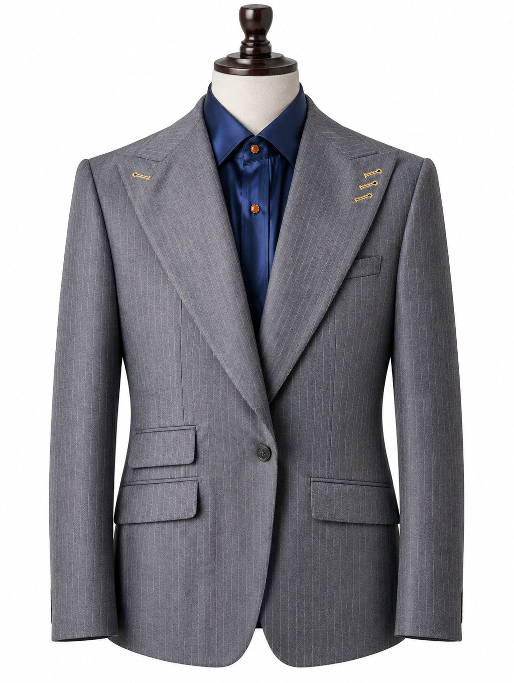 Grey Gold Pinstripe Peak Lapel Suit
