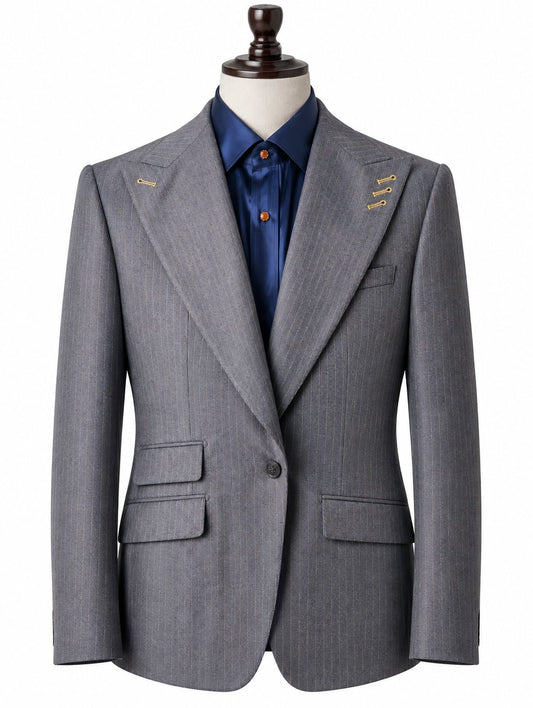 Grey Gold Pinstripe Peak Lapel Suit