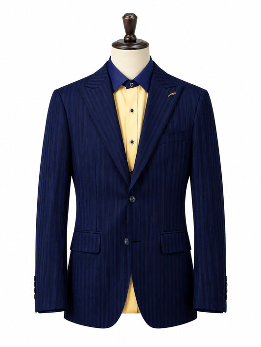 Navy Black Striped Peak Lapel Suit