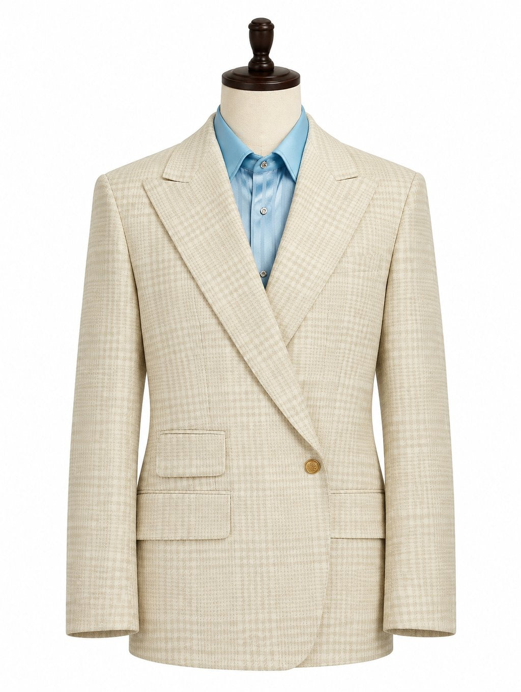 Khaki Glen Check Peak Lapel Suit