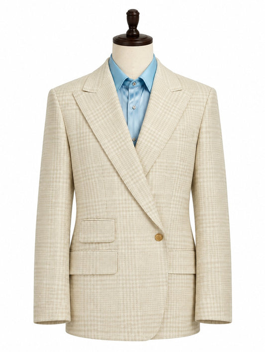 Khaki Glen Check Peak Lapel Suit