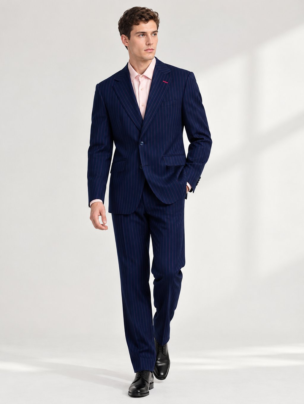 Navy Striped Peak Lapel Suit