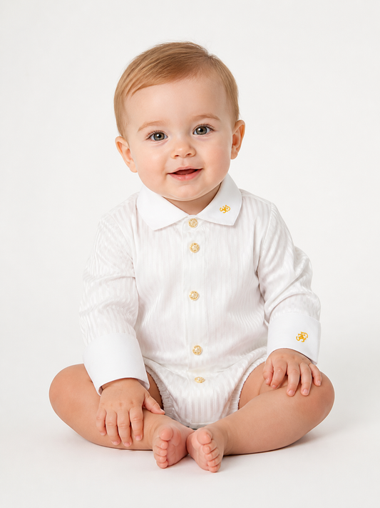 Blue Stripe Contrast Collar Baby Shirt