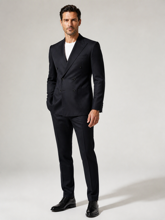 Black Double-Breasted Wool Suit