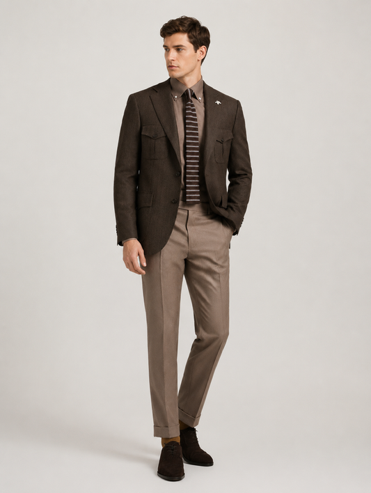 Brown Two-Tone Safari Suit