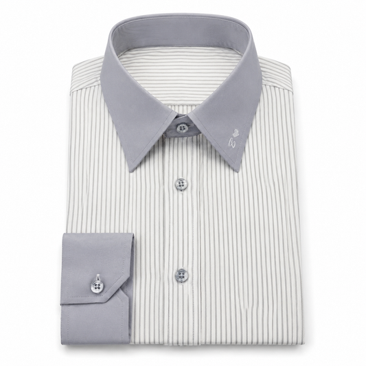 Grey Contrast Collar Pinstripe Shirt