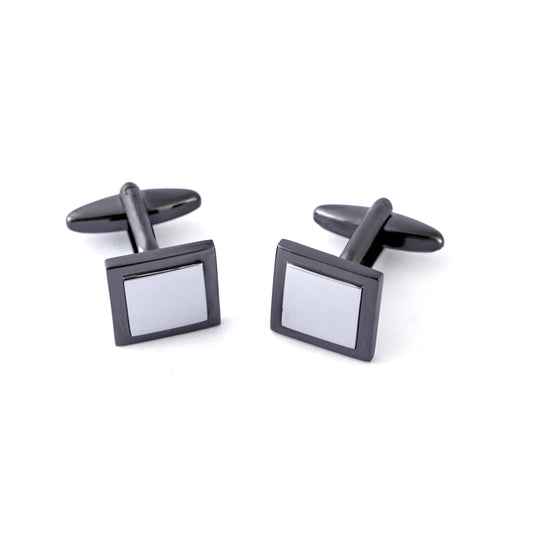 Square Engravable Cufflinks  Gunmetal & Silver Inlay