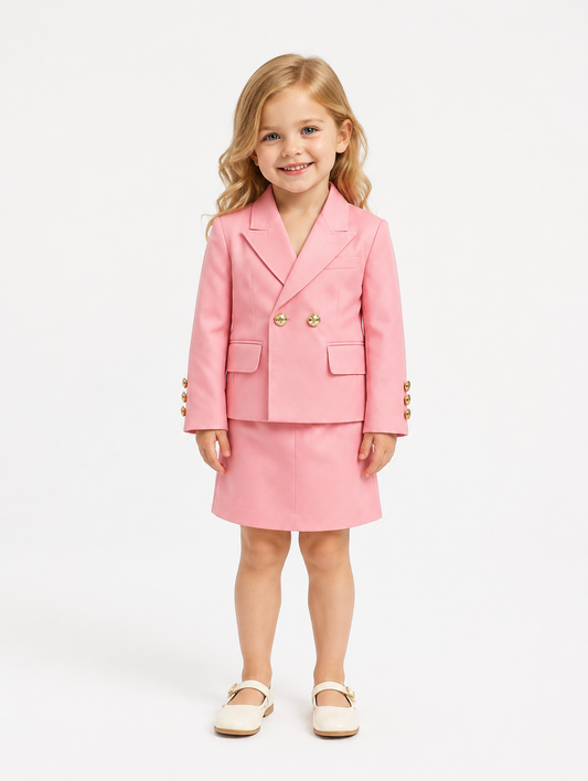 Pink Gold Button Blazer and Skirt Set