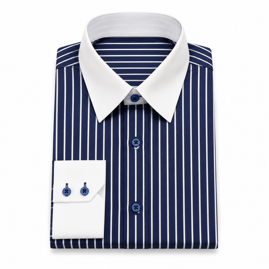 Navy Bold Stripe Contrast Cuff Shirt