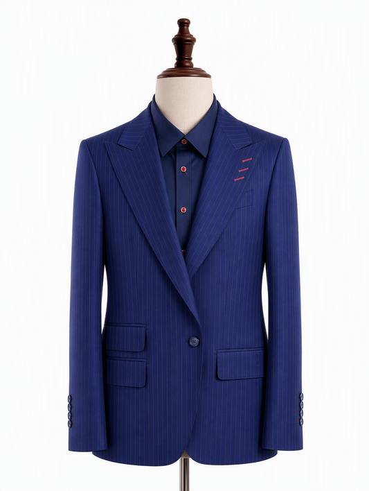 Navy Pinstripe Peak Lapel Business Suit