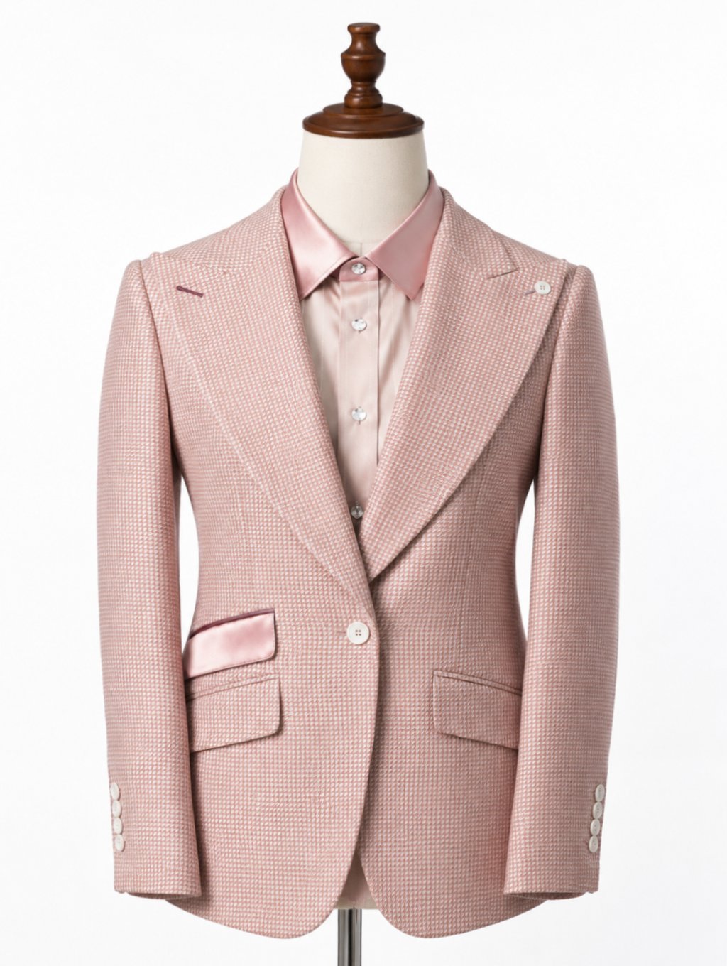 Pink White Houndstooth Single-Button Suit