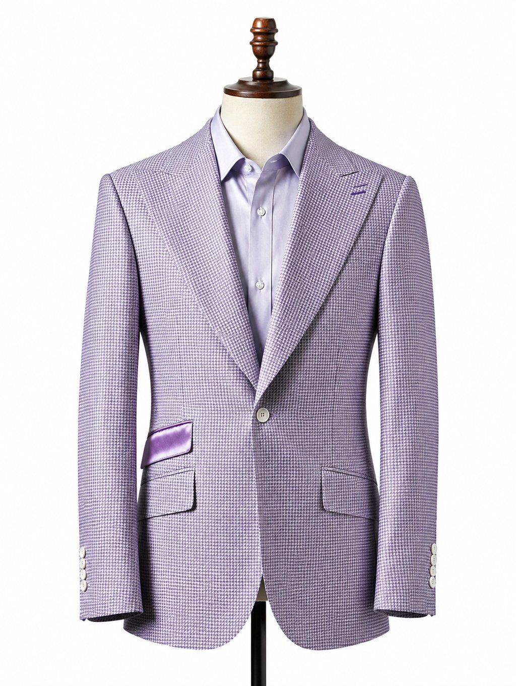 Light Purple Houndstooth Satin Pocket Suit