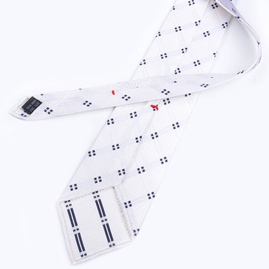 White Navy Grid Pattern Silk Tie