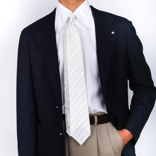 White Diagonal Stripe Silk Tie