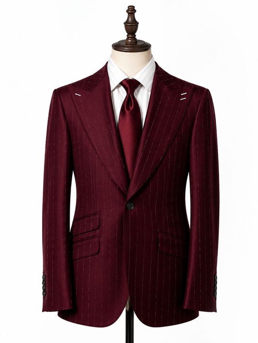 Burgundy Pinstripe Single-Breasted Suit with Shirt