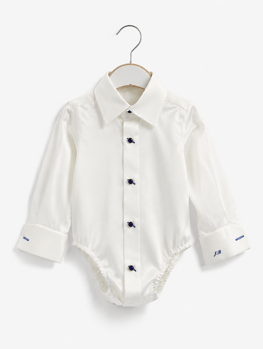 White Gold Button Baby Romper Onesie