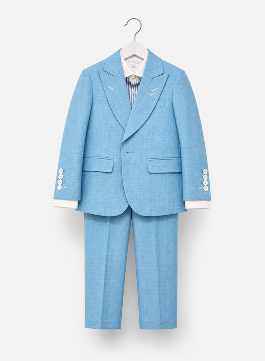Light Blue Linen Three-Piece Kids Suit