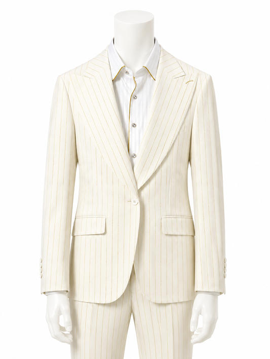 Cream Pinstripe Single-Breasted Suit with Shirt