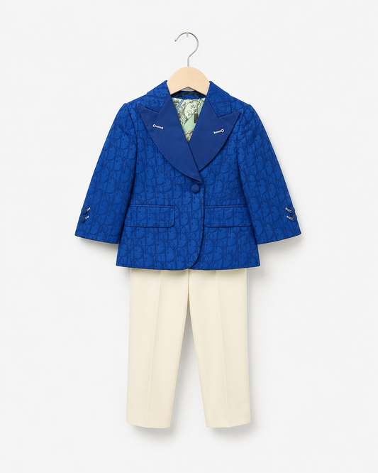 Royal Blue Jacquard Two-Tone Kids Suit