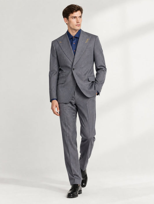 Grey Gold Pinstripe Peak Lapel Suit
