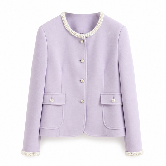 Lilac Crystal-Trim Short Skirt Suit
