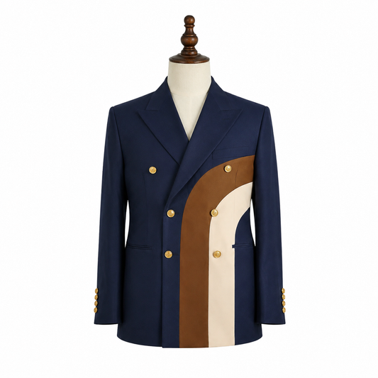 Navy Color-Block Tailored Suit