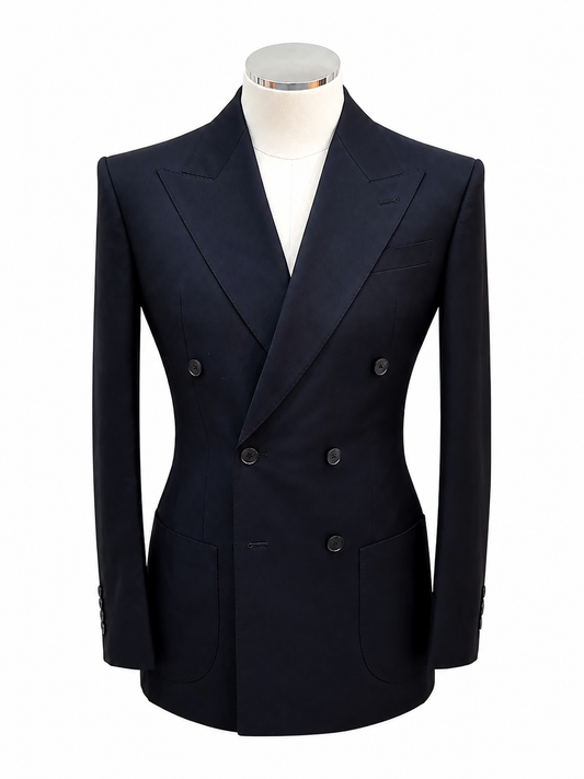 Black Double-Breasted Wool Suit