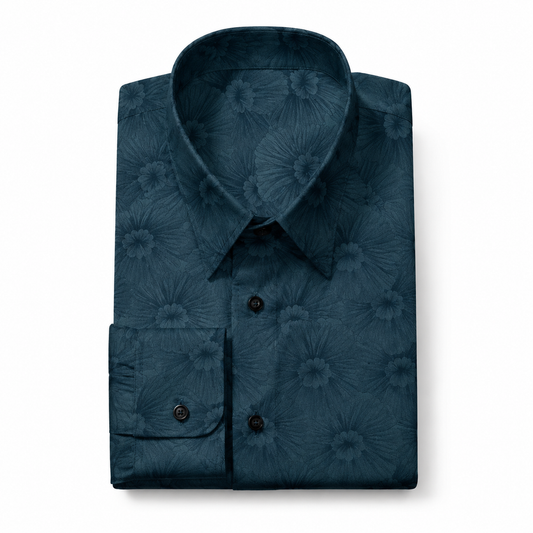 Teal Tonal Floral Printed Dress Shirt