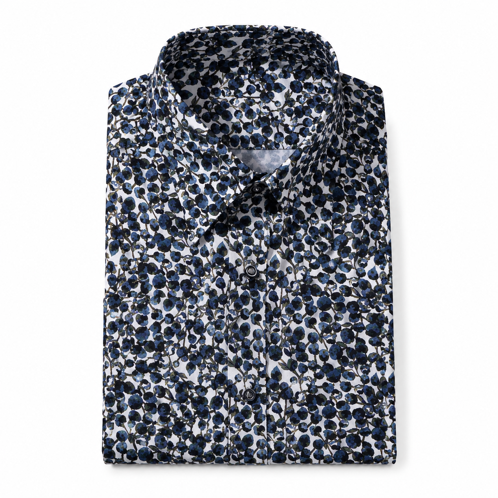 White Blue Berry Printed Dress Shirt
