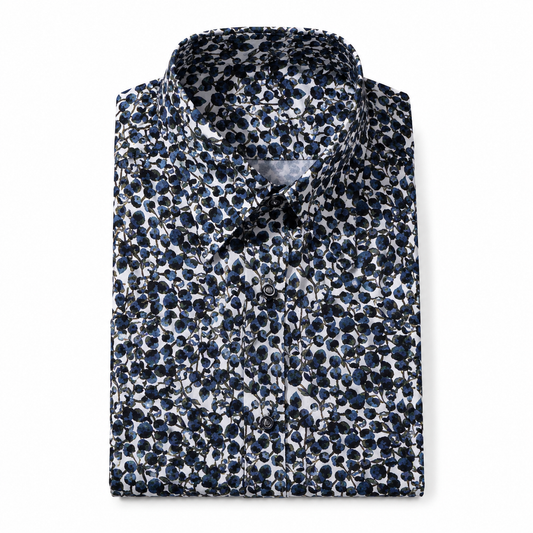 White Blue Berry Printed Dress Shirt