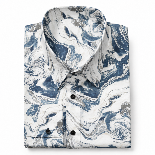 Blue Marble Printed Dress Shirt