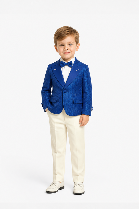Royal Blue Jacquard Two-Tone Kids Suit