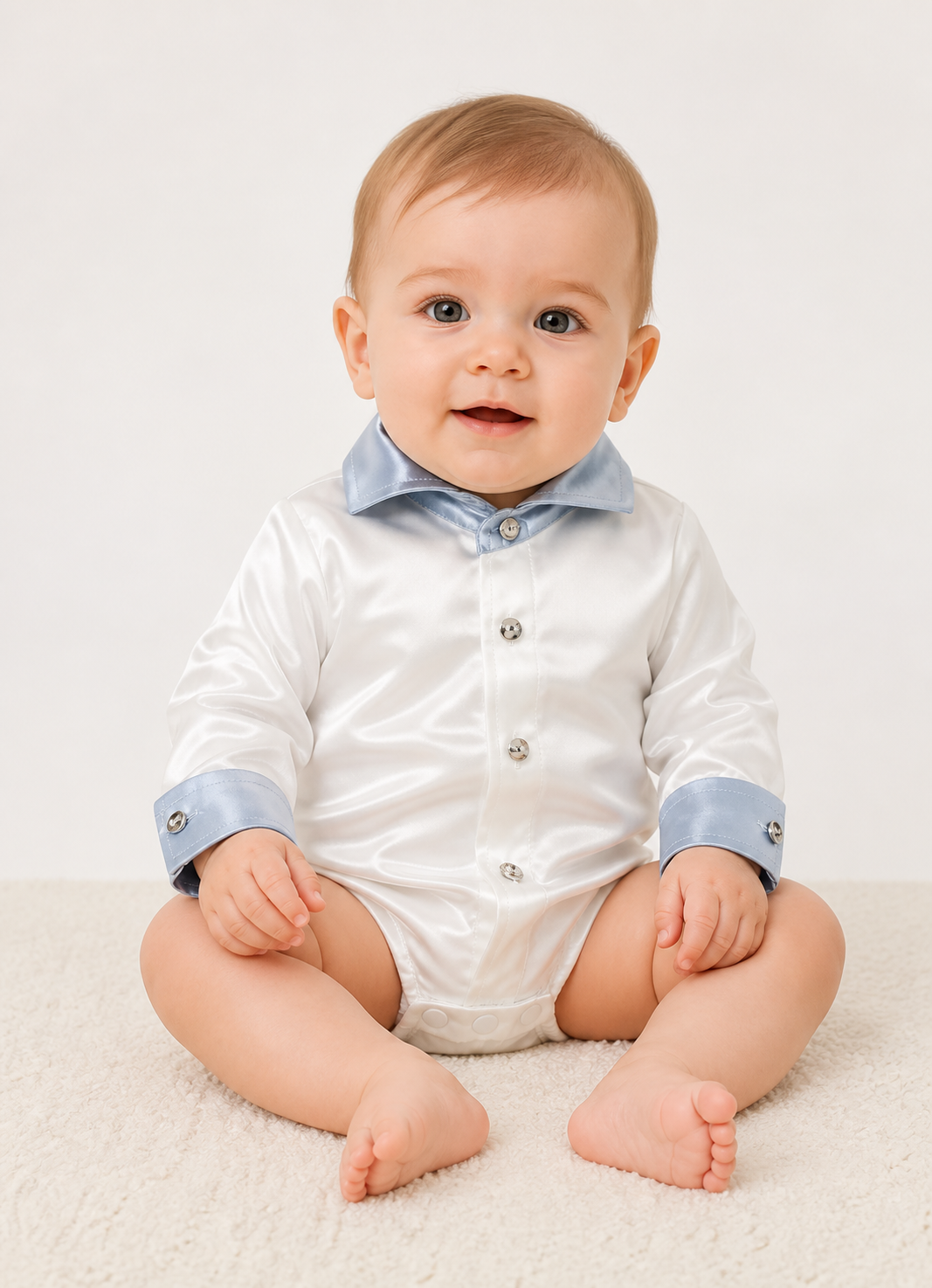 White Burgundy Contrast Collar Baby Shirt