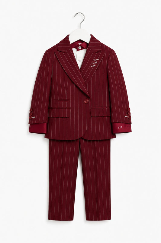 Burgundy Pinstripe Kids Suit