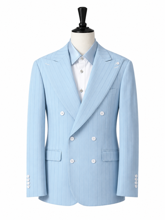 Light Blue Pinstripe Double-Breasted Suit with Shirt
